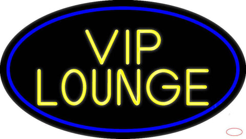 Yellow Vip Lounge Oval With Blue Border Real Neon Glass Tube Neon Sign