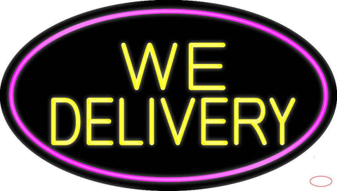 Yellow We Deliver Oval With Pink Border Real Neon Glass Tube Neon Sign