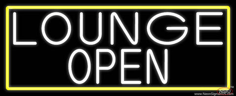 White Lounge Open With Yellow Border Real Neon Glass Tube Neon Sign