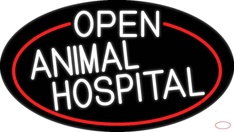 White Open Animal Hospital Oval With Red Border Real Neon Glass Tube Neon Sign 