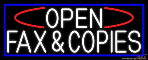 White Open Fax And Copies With Blue Border Real Neon Glass Tube Neon Sign