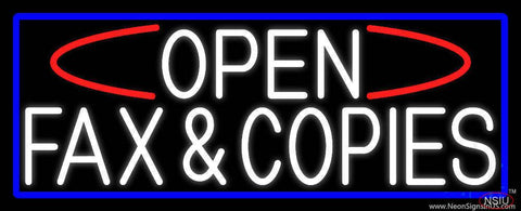 White Open Fax And Copies With Blue Border Real Neon Glass Tube Neon Sign 