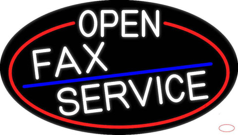 White Open Fax Service Oval With Red Border Real Neon Glass Tube Neon Sign