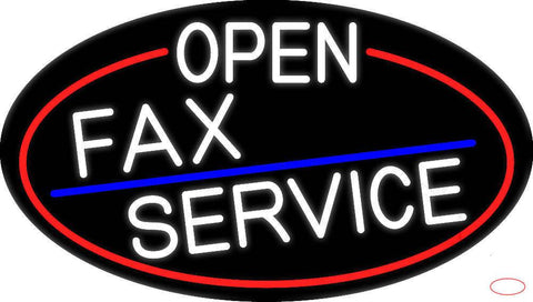 White Open Fax Service Oval With Red Border Real Neon Glass Tube Neon Sign 