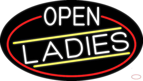 White Open Ladies Oval With Red Border Real Neon Glass Tube Neon Sign