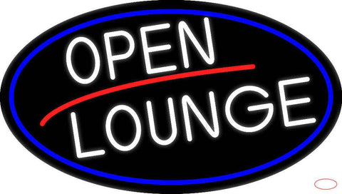 White Open Lounge Oval With Blue Border Real Neon Glass Tube Neon Sign