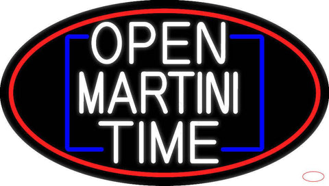 White Open Martini Time Oval With Red Border Real Neon Glass Tube Neon Sign