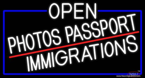 White Open Photos Passport Immigrations With Blue Border Real Neon Glass Tube Neon Sign