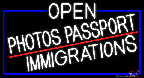 White Open Photos Passport Immigrations With Blue Border Real Neon Glass Tube Neon Sign 
