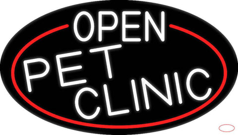 White Open Pet Clinic Oval With Red Border Real Neon Glass Tube Neon Sign 