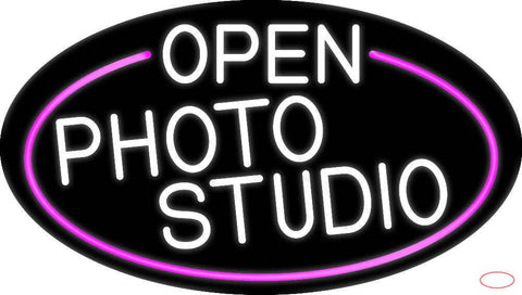 White Open Photo Studio Oval With Pink Border Real Neon Glass Tube Neon Sign