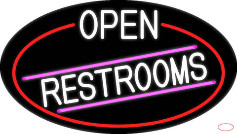 White Open Restrooms Oval With Red Border Real Neon Glass Tube Neon Sign