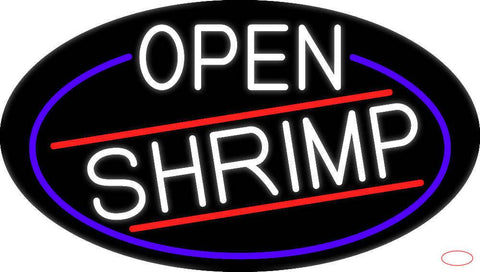 White Open Shrimp Oval With Blue Border Real Neon Glass Tube Neon Sign 