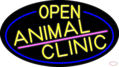 Yellow Animal Clinic Oval With Blue Border Real Neon Glass Tube Neon Sign 