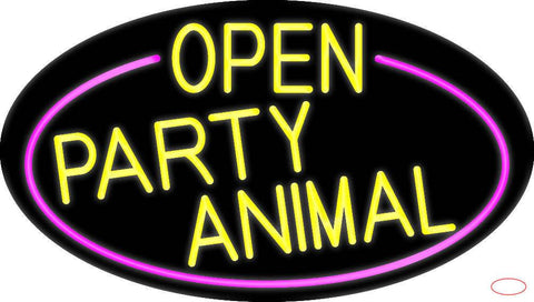 Yellow Open Party Animal Oval With Pink Border Real Neon Glass Tube Neon Sign