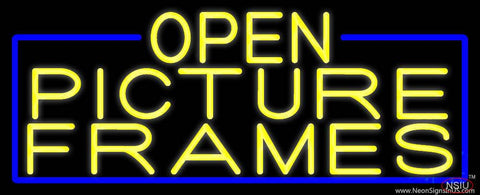 Yellow Open Picture Frames With Blue Border Real Neon Glass Tube Neon Sign 