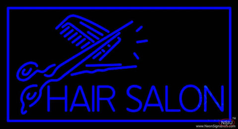 Blue Hair Salon With Scissor Real Neon Glass Tube Neon Sign 