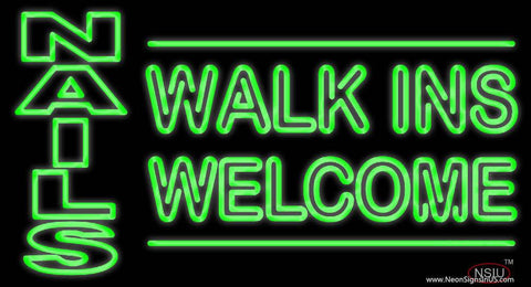 Green Nails Walk Ins Welcome Real Neon Glass Tube Neon Sign 