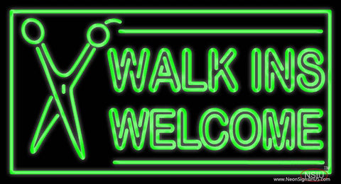 Green Walk Ins Welcome With Scissor Real Neon Glass Tube Neon Sign