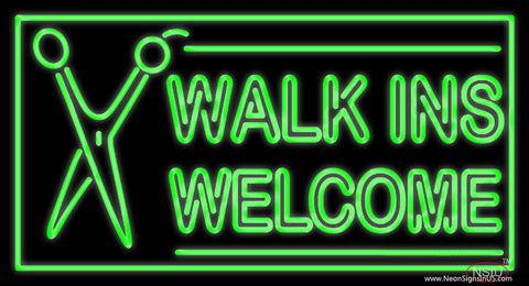 Green Walk Ins Welcome With Scissor Real Neon Glass Tube Neon Sign 