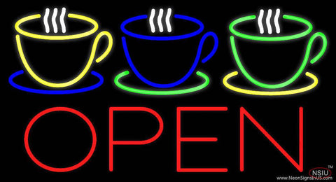 Coffee Cups Open Real Neon Glass Tube Neon Sign