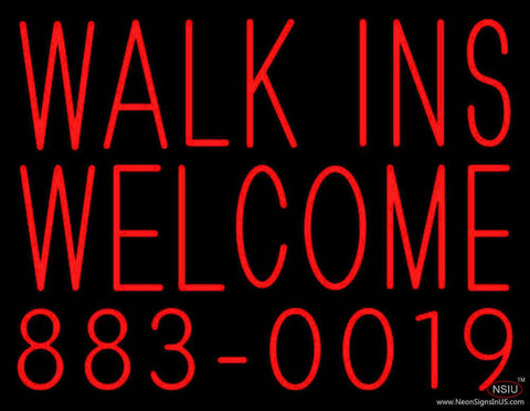 Red Walk Ins Welcome With Phone Number Real Neon Glass Tube Neon Sign