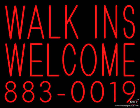 Red Walk Ins Welcome With Phone Number Real Neon Glass Tube Neon Sign 