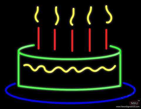 Happy Birthday Cake Real Neon Glass Tube Neon Sign 