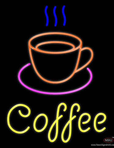 Coffee Cup With Yellow Coffee Real Neon Glass Tube Neon Sign 