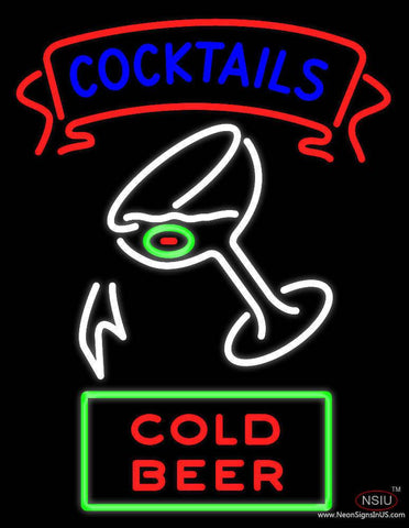 Cocktail Cold Beer With Glass Real Neon Glass Tube Neon Sign