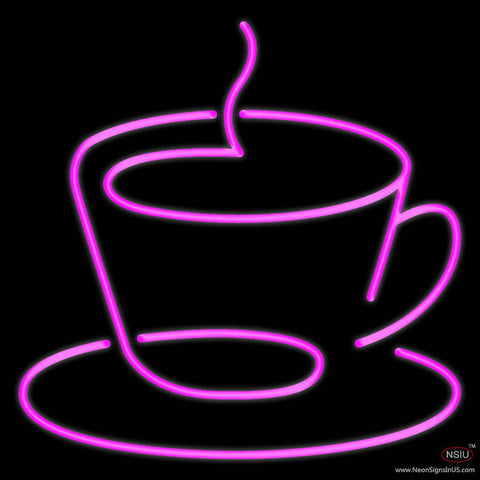 Pink Coffee Cup Icon Real Neon Glass Tube Neon Sign