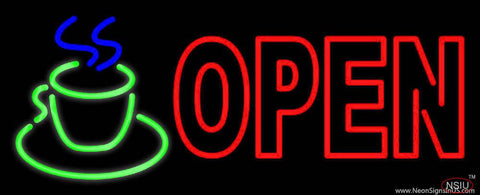 Double Stroke Red Open Coffee Cup Real Neon Glass Tube Neon Sign 