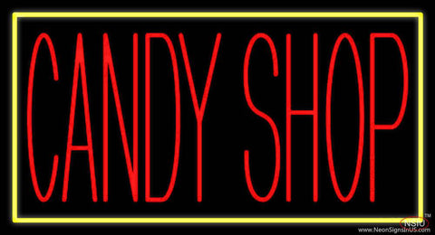 Red Candy Shop With Yellow Border Real Neon Glass Tube Neon Sign