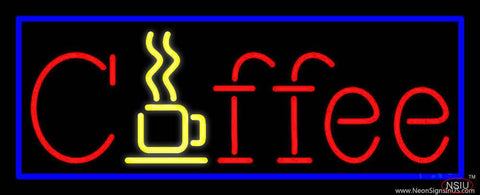 Red Coffee With Blue Border Real Neon Glass Tube Neon Sign 