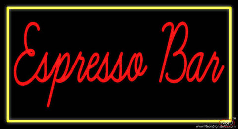 Red Espresso Bar With Yellow Border Real Neon Glass Tube Neon Sign 