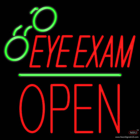 Eye Exams Block Open Green Line Real Neon Glass Tube Neon Sign 