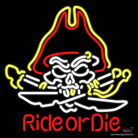 Pirate Skull Ride Or Die Real Neon Glass Tube Neon Sign 
