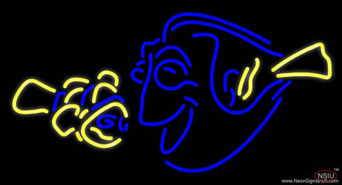 Yellow Blue Fish  Real Neon Glass Tube Neon Sign