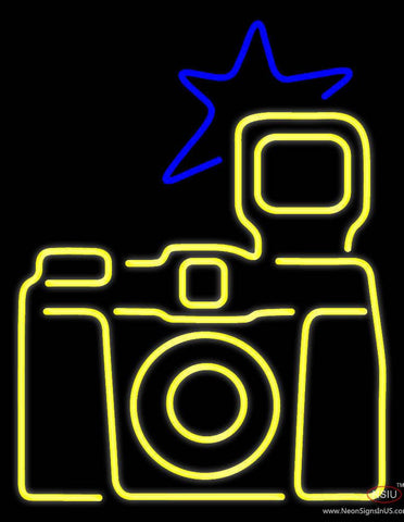 Yellow Camera Logo Real Neon Glass Tube Neon Sign