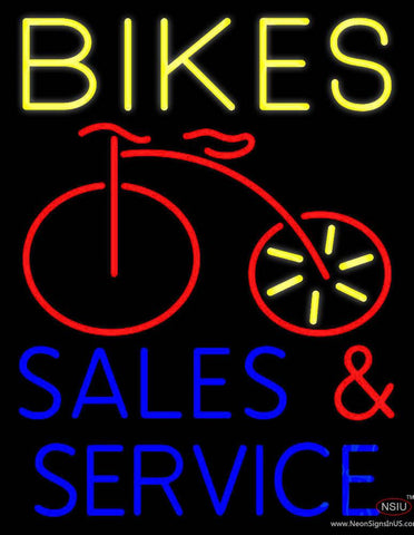 Yellow Bikes Blue Sales And Service Real Neon Glass Tube Neon Sign