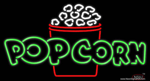 Green Pop Corn Logo Real Neon Glass Tube Neon Sign 