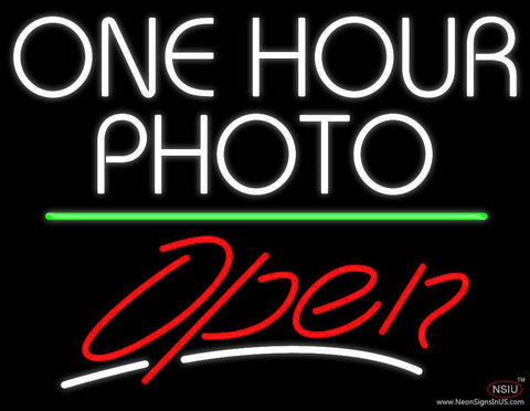 White One Hour Photo Open  Real Neon Glass Tube Neon Sign