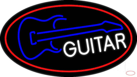 White Guitar With Border Real Neon Glass Tube Neon Sign