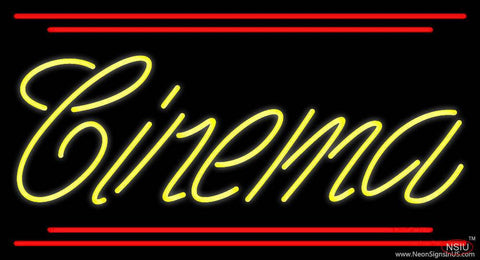 Yellow Cursive Cinema With Line Real Neon Glass Tube Neon Sign