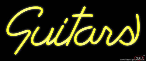 Yellow Guitars Cursive  Real Neon Glass Tube Neon Sign 