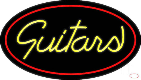 Yellow Guitars Cursive Real Neon Glass Tube Neon Sign 