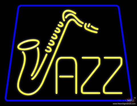 Yellow Jazz With Saxophone  Real Neon Glass Tube Neon Sign 