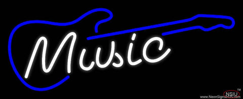 White Music Blue Guitar  Real Neon Glass Tube Neon Sign 