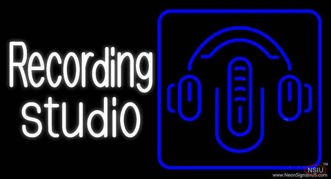 White Recording Studio Blue Logo  Real Neon Glass Tube Neon Sign 