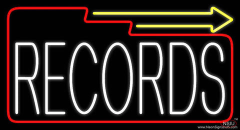 White Records Block With Arrow  Real Neon Glass Tube Neon Sign